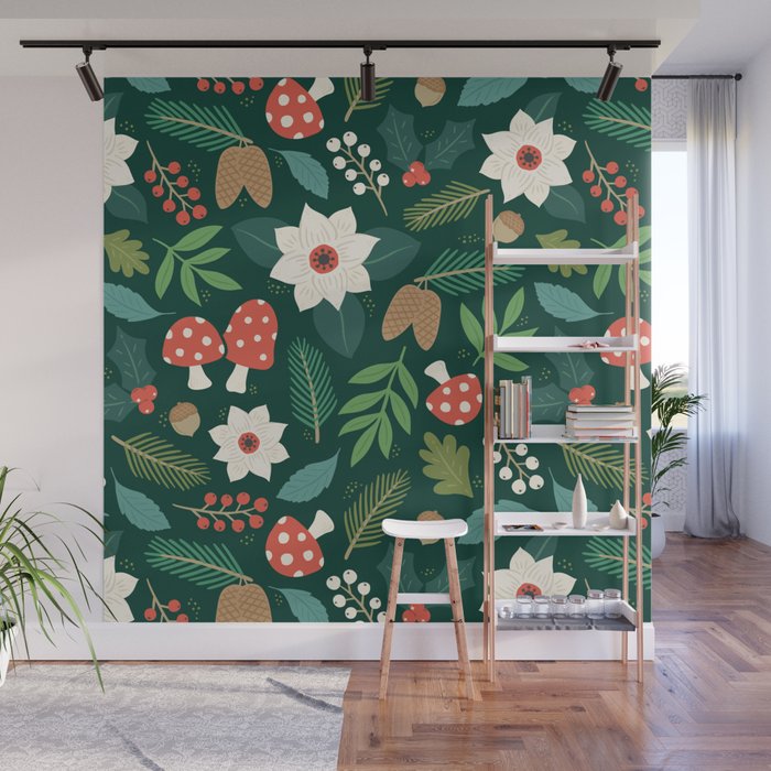 Woodland Holiday Botanicals Wall Mural Gallery Image 1
