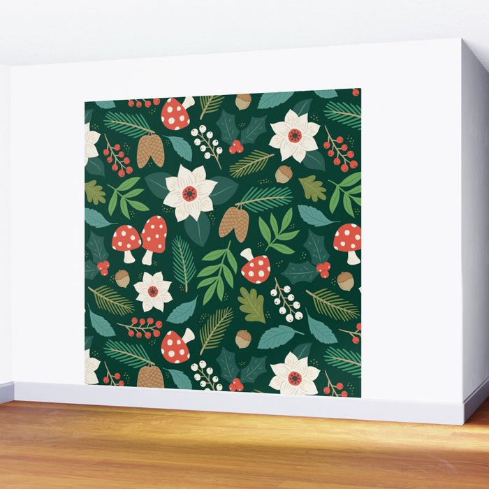Woodland Holiday Botanicals Wall Mural Gallery Image 2