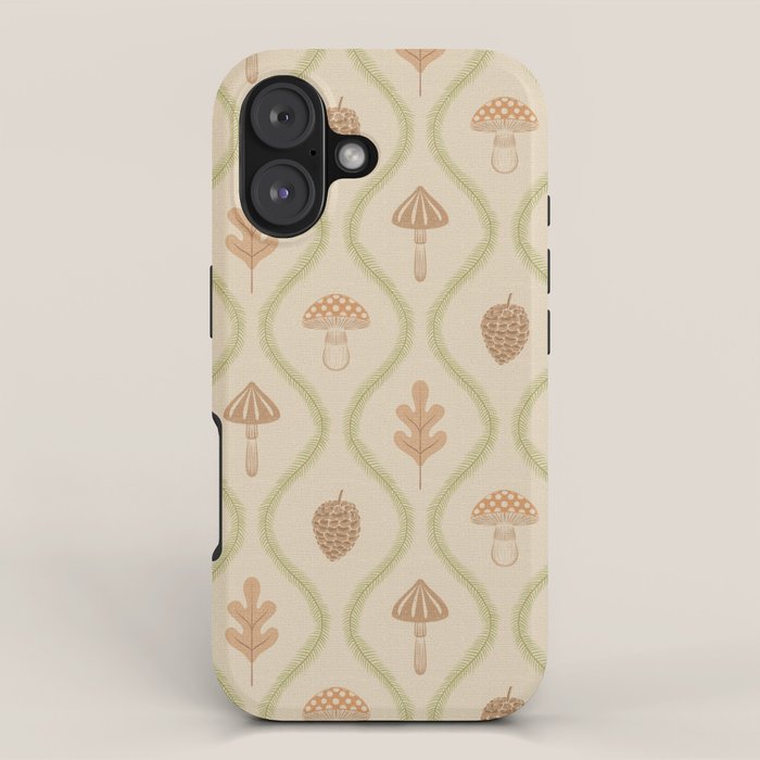 Vintage Pinecone Mushroom Forest Leaves Ogee iPhone Case Gallery Image 1