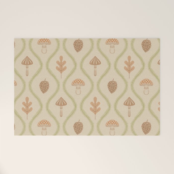 Vintage Pinecone Mushroom Forest Leaves Ogee Welcome Mat Gallery Image 1