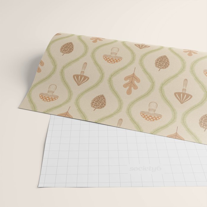 Vintage Pinecone Mushroom Forest Leaves Ogee Wrapping Paper Gallery Image 2