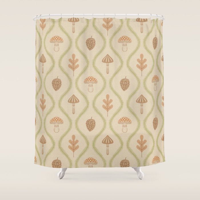 Vintage Pinecone Mushroom Forest Leaves Ogee Shower Curtain Gallery Image 1