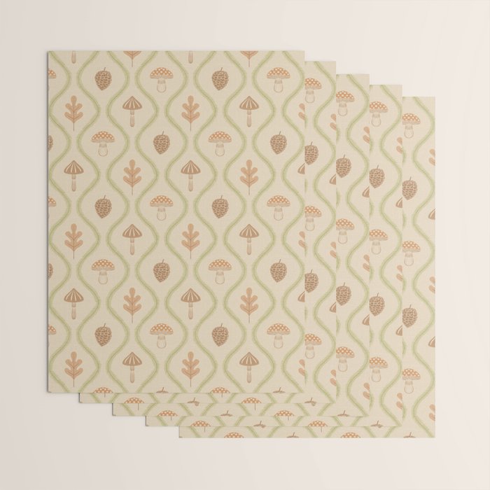 Vintage Pinecone Mushroom Forest Leaves Ogee Wrapping Paper Gallery Image 3