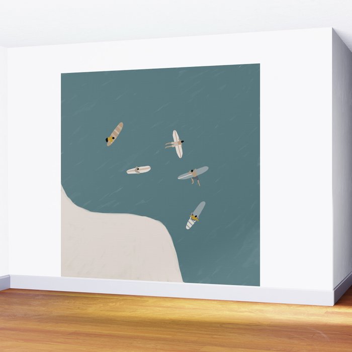 Surfers Surfing at the Sea Wall Mural Gallery Image 2