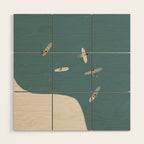 Surfers Surfing at the Sea Wood Wall Art Gallery Image 1
