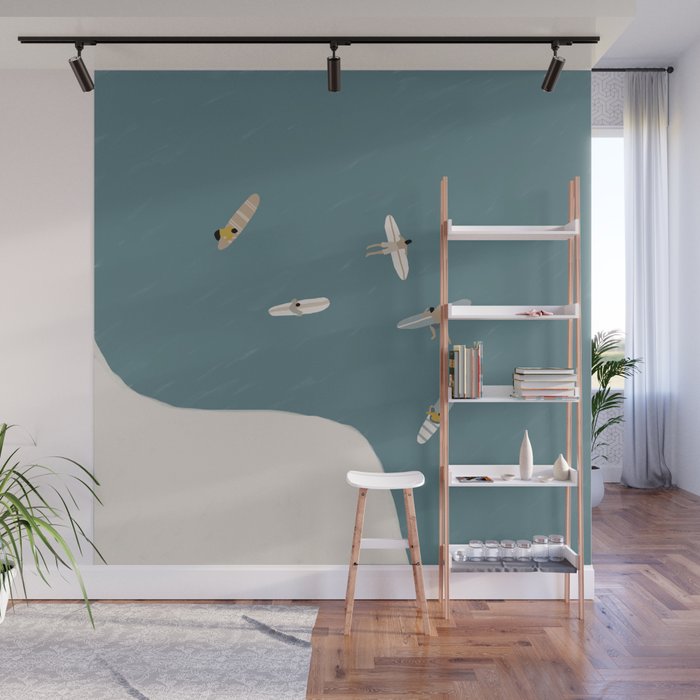 Surfers Surfing at the Sea Wall Mural Gallery Image 1