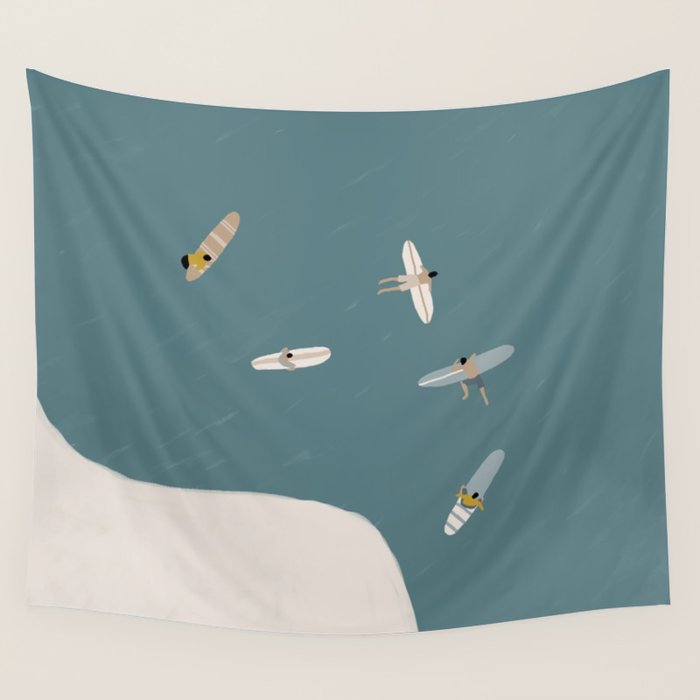 Surfers Surfing at the Sea Wall Tapestry Gallery Image 4