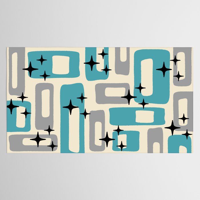 Mid Century Modern Decoration Kitsch 223 Blue and Gray Tablecloth Gallery Image 2