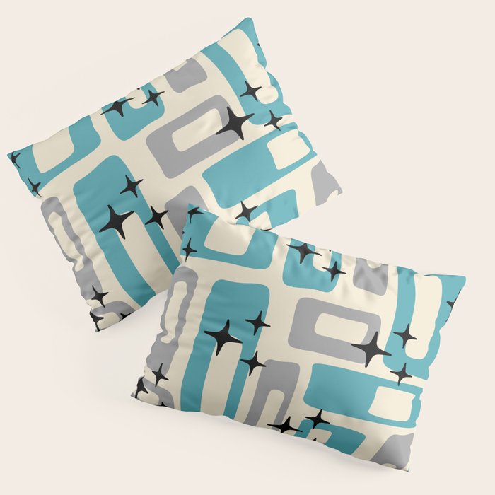 Mid Century Modern Decoration Kitsch 223 Blue and Gray Pillow Sham Gallery Image 3