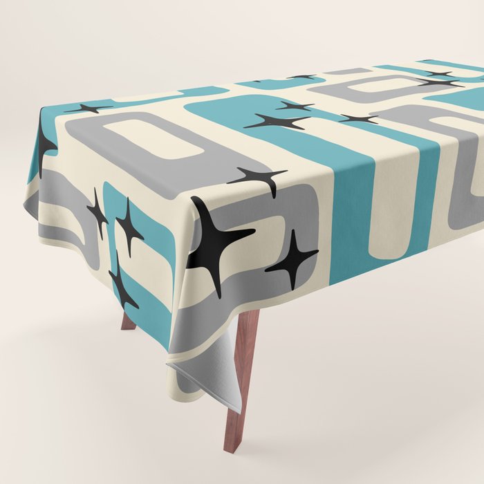 Mid Century Modern Decoration Kitsch 223 Blue and Gray Tablecloth Gallery Image 1
