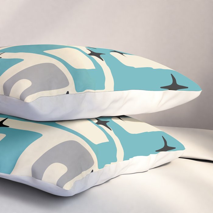 Mid Century Modern Decoration Kitsch 223 Blue and Gray Pillow Sham Gallery Image 3