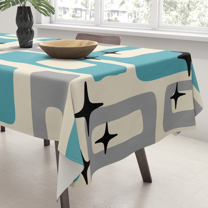 Mid Century Modern Decoration Kitsch 223 Blue and Gray Tablecloth Gallery Image 3