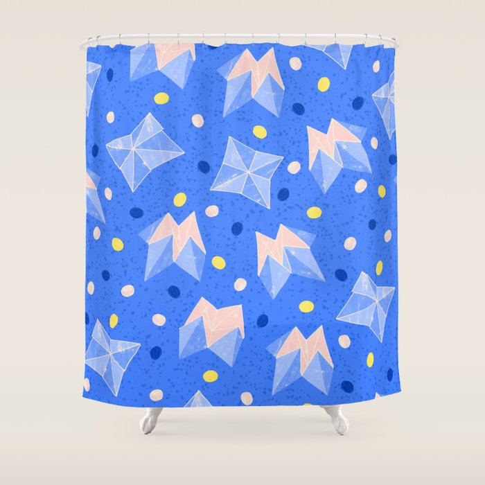 Origami Fortune Teller in Sky Blue & Peach Shower Curtain Gallery Image 1