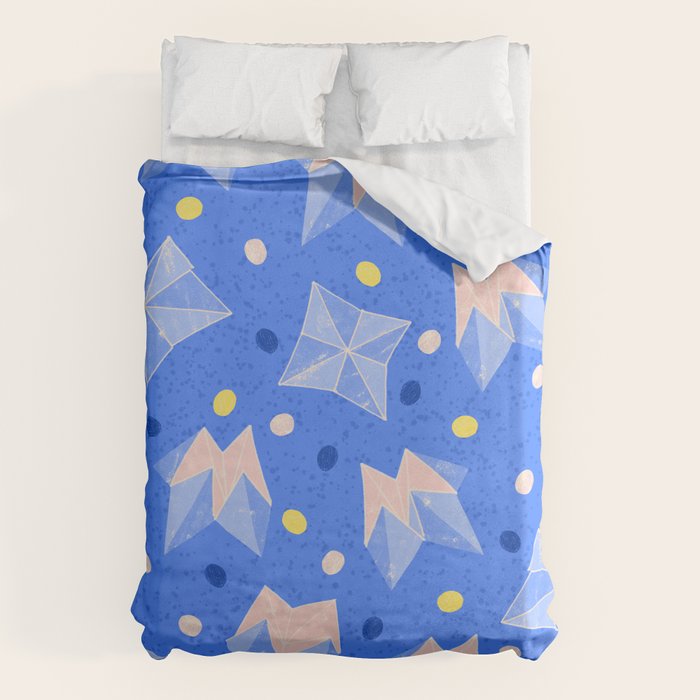 Origami Fortune Teller in Sky Blue & Peach Duvet Cover Gallery Image 6