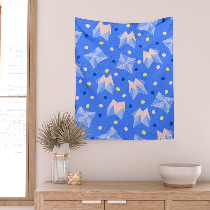 Origami Fortune Teller in Sky Blue & Peach Wall Tapestry Gallery Image 2