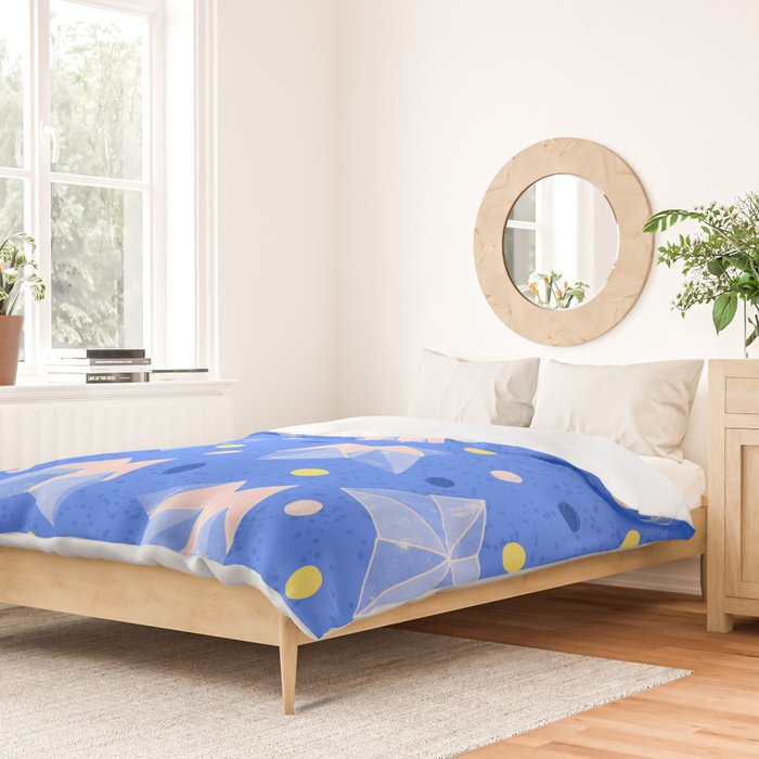 Origami Fortune Teller in Sky Blue & Peach Duvet Cover Gallery Image 2