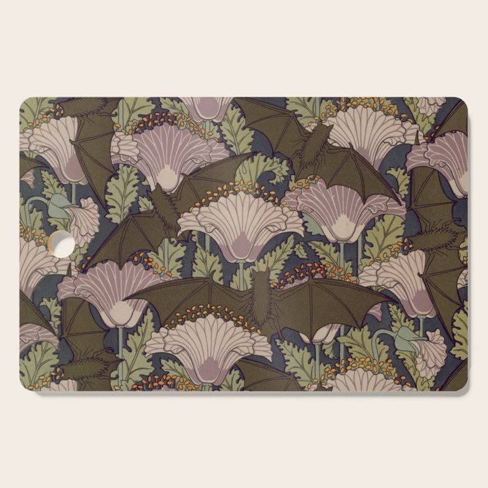 Vintage Art Deco Bat and Flowers Cutting Board Gallery Image 1