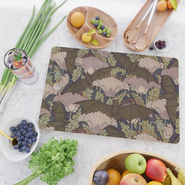 Vintage Art Deco Bat and Flowers Cutting Board Gallery Image 2