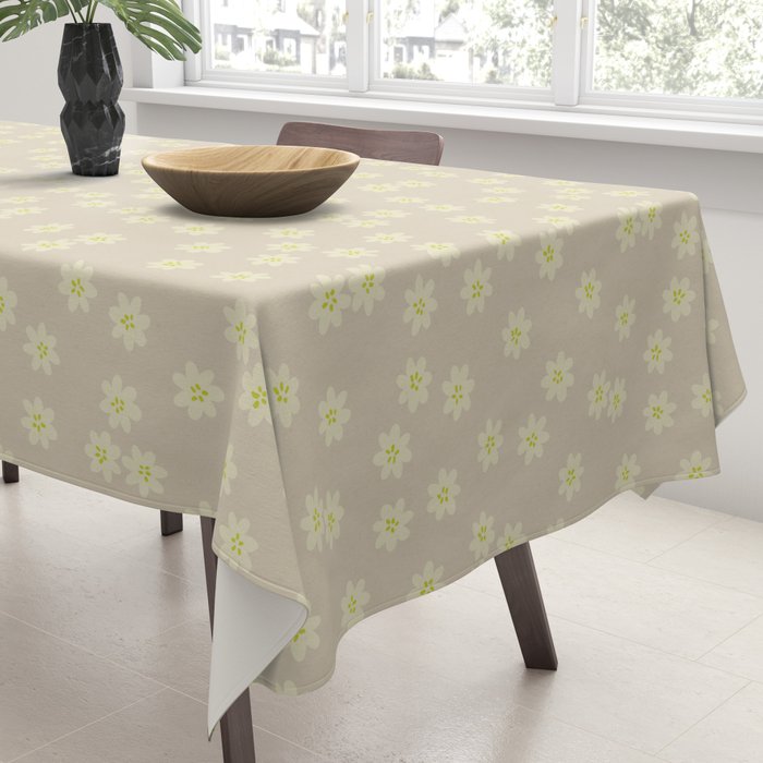 Tiny Flowers / Beige & Lime Tablecloth Gallery Image 3