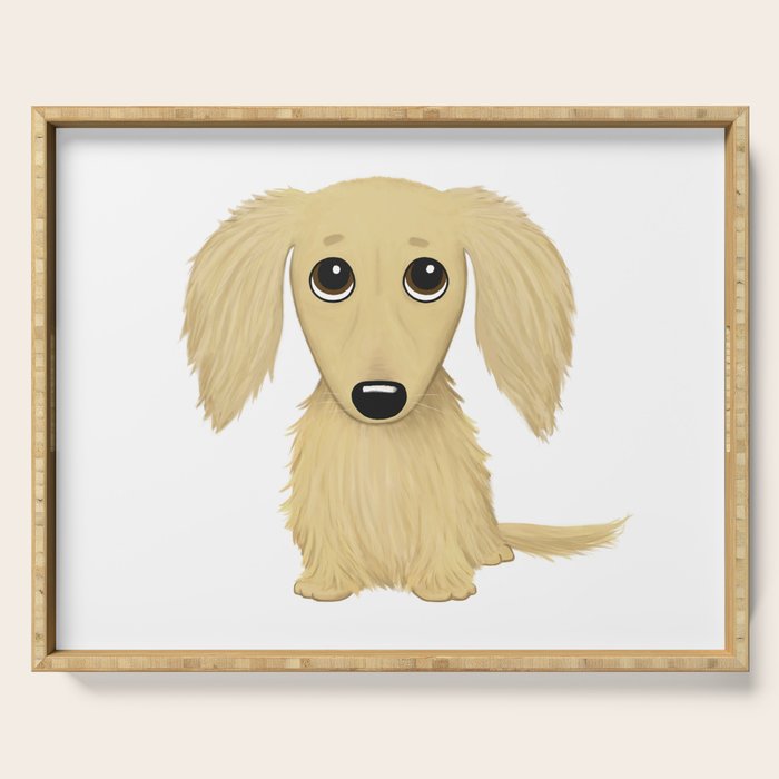 Longhaired Cream Dachshund Cartoon Dog Serving Tray Gallery Image 1