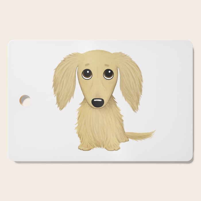 Longhaired Cream Dachshund Cartoon Dog Cutting Board Gallery Image 1