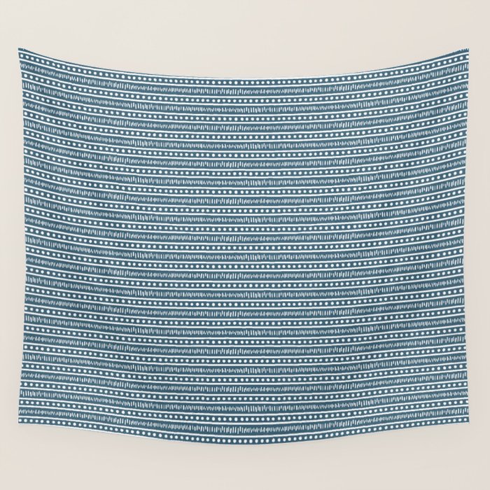 Modern Boho Mudcloth . Ocean Blue Wall Tapestry Gallery Image 1