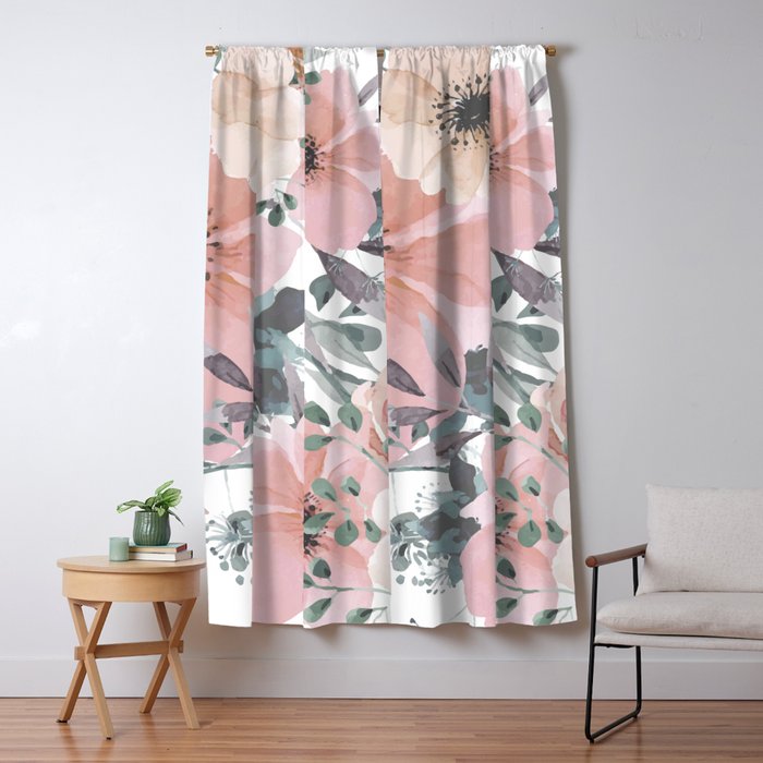 Watercolor, Blush Pink and Peach, Floral Prints Window Curtain Gallery Image 5