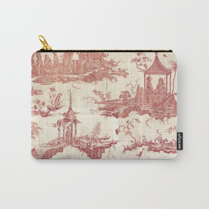 Antique 18th Century Chinoiserie Pagoda Toile de Jouy Carry All Pouch Gallery Image 1