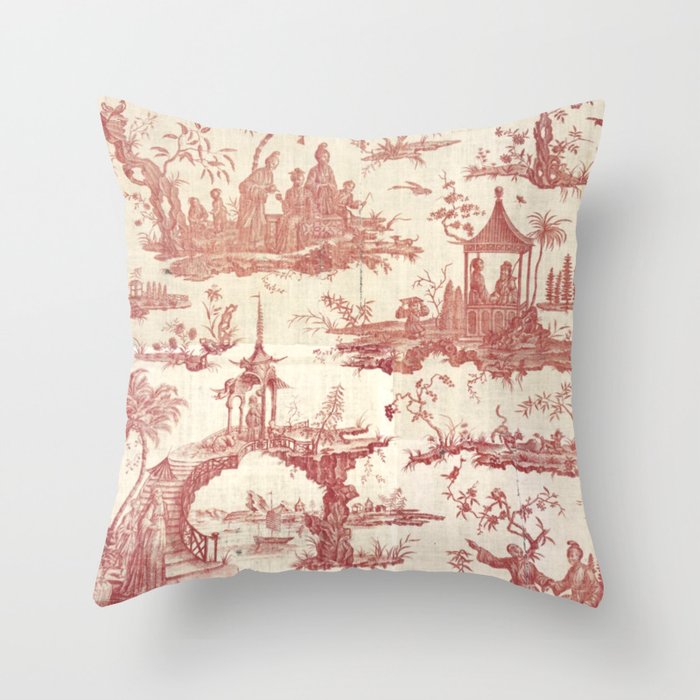Antique 18th Century Chinoiserie Pagoda Toile de Jouy Throw Pillow Gallery Image 6