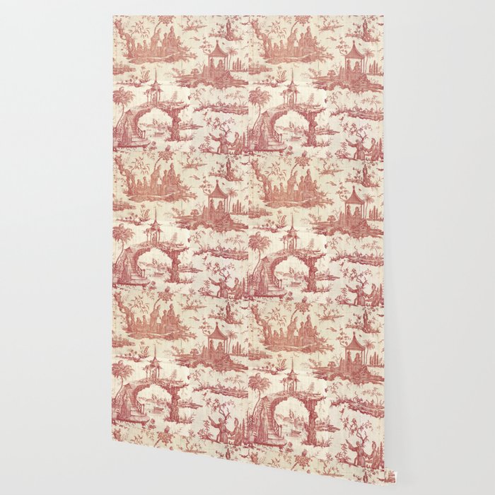 Antique 18th Century Chinoiserie Pagoda Toile de Jouy Wallpaper Gallery Image 2
