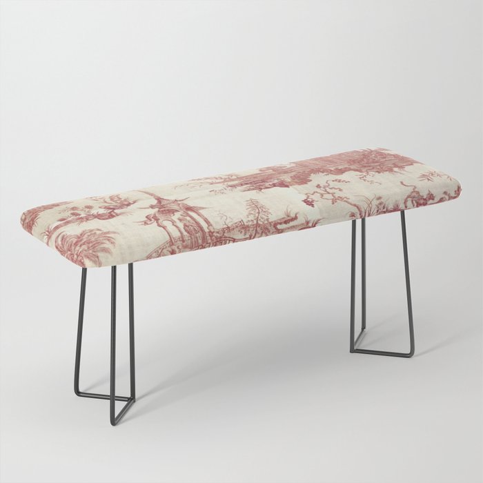 Antique 18th Century Chinoiserie Pagoda Toile de Jouy Bench Gallery Image 1
