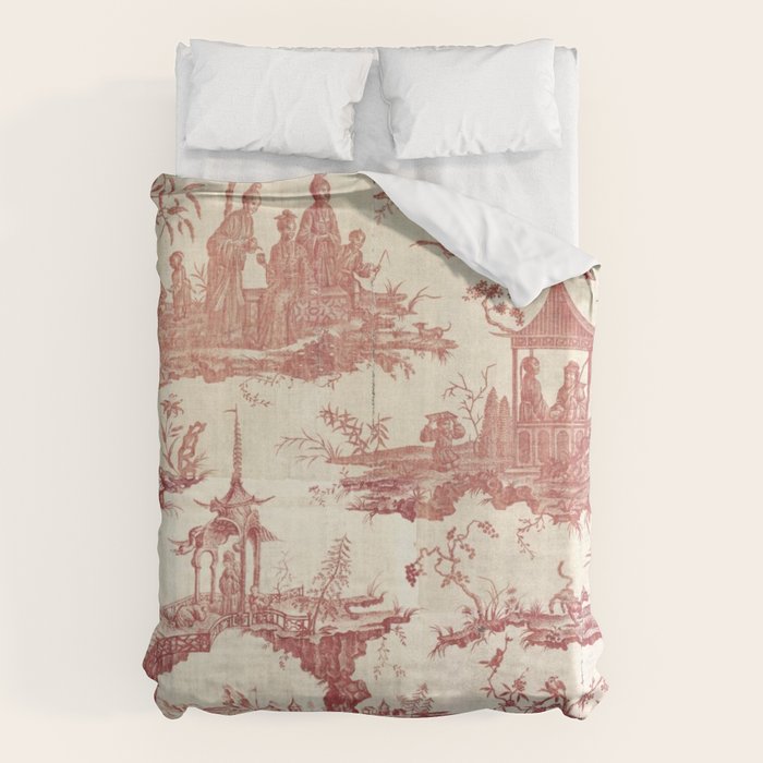 Antique 18th Century Chinoiserie Pagoda Toile de Jouy Duvet Cover Gallery Image 6