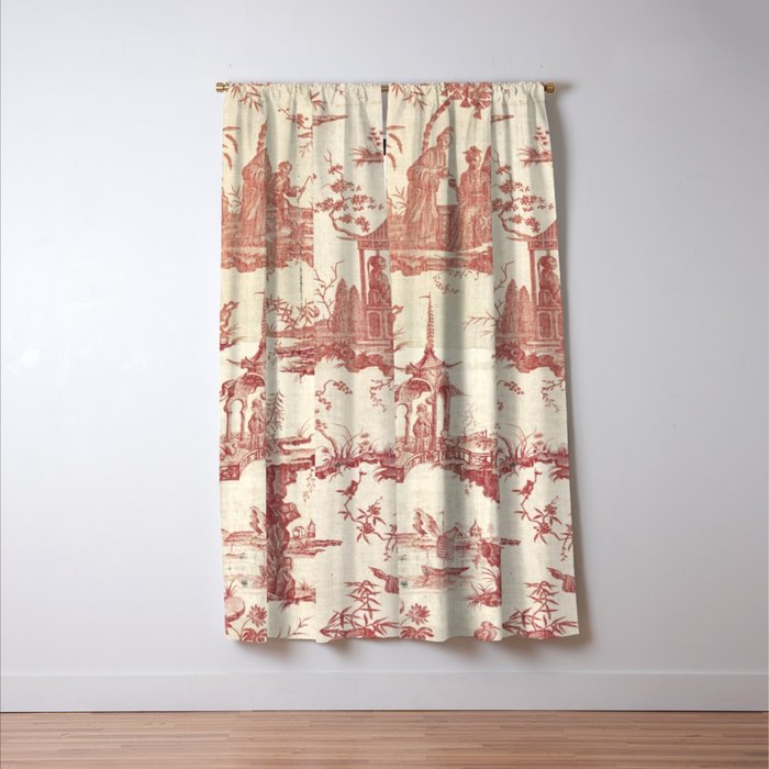 Antique 18th Century Chinoiserie Pagoda Toile de Jouy Window Curtain Gallery Image 3
