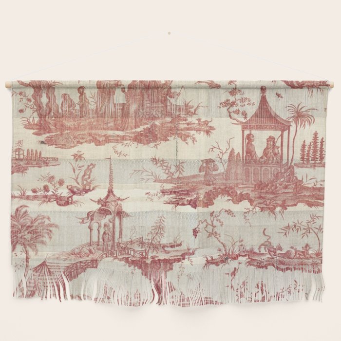 Antique 18th Century Chinoiserie Pagoda Toile de Jouy Wall Hanging Gallery Image 1