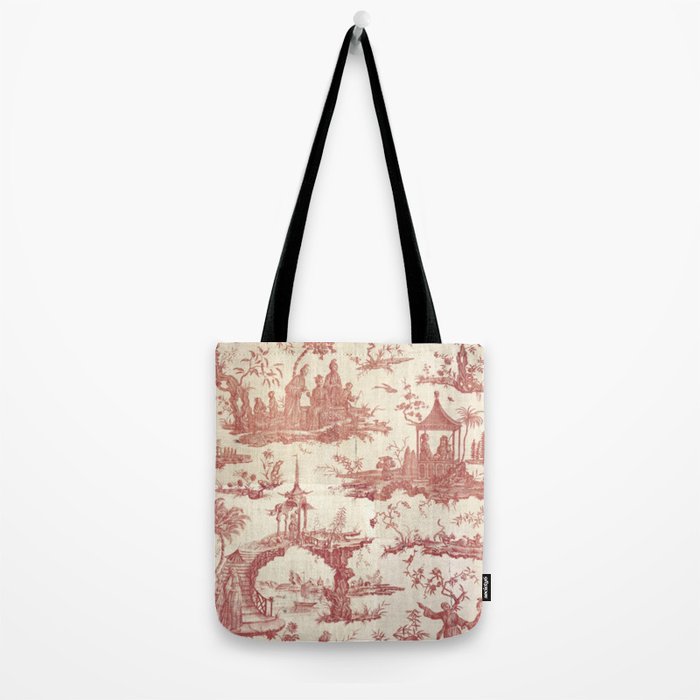 Antique 18th Century Chinoiserie Pagoda Toile de Jouy Tote Bag Gallery Image 2