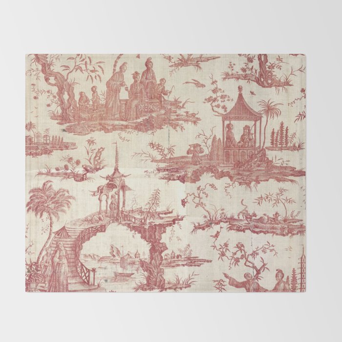 Antique 18th Century Chinoiserie Pagoda Toile de Jouy Throw Blanket Gallery Image 2