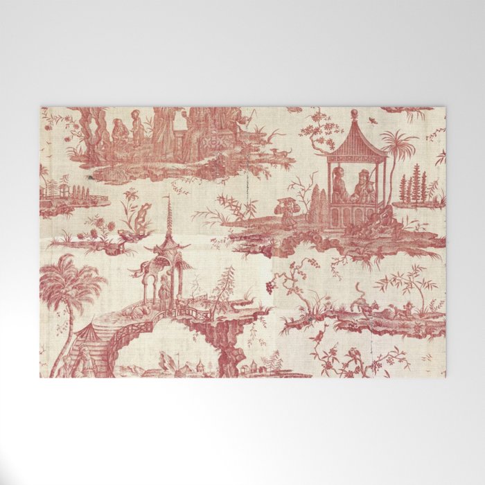 Antique 18th Century Chinoiserie Pagoda Toile de Jouy Welcome Mat Gallery Image 1