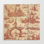 Antique 18th Century Chinoiserie Pagoda Toile de Jouy Wood Wall Art Gallery Image 1