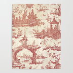 Antique 18th Century Chinoiserie Pagoda Toile de Jouy Poster Gallery Image 4