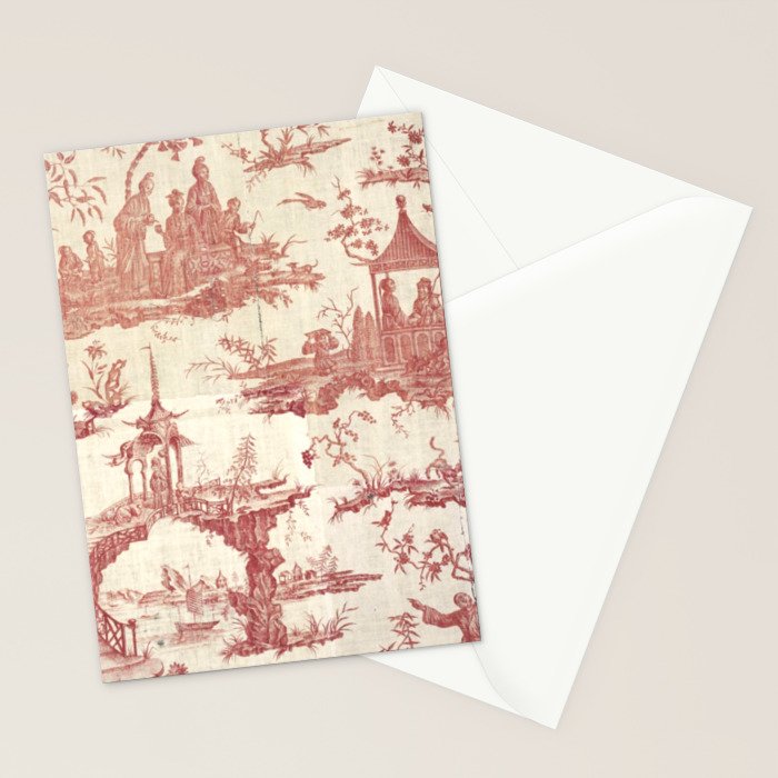 Antique 18th Century Chinoiserie Pagoda Toile de Jouy Stationery Card Gallery Image 2