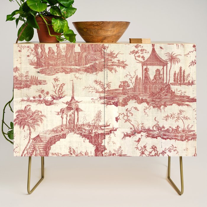 Antique 18th Century Chinoiserie Pagoda Toile de Jouy Credenza Gallery Image 1