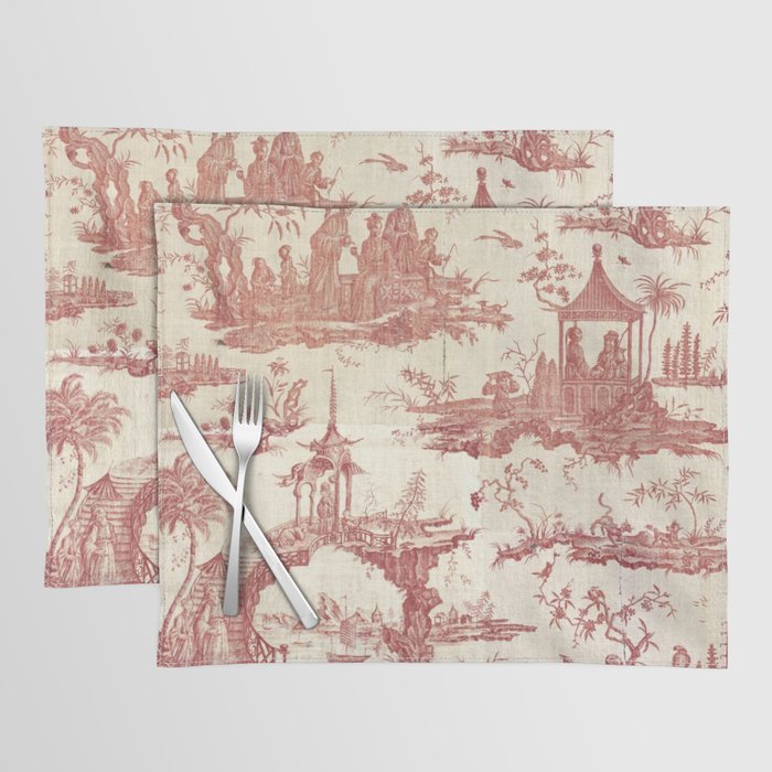 Antique 18th Century Chinoiserie Pagoda Toile de Jouy Placemat Gallery Image 1
