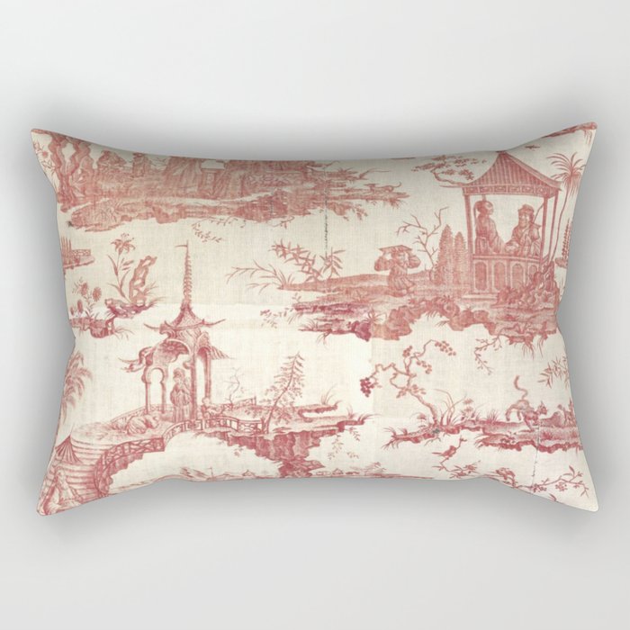 Antique 18th Century Chinoiserie Pagoda Toile de Jouy Rectangular Pillow Gallery Image 2
