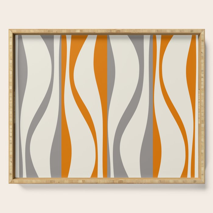 Mid Century Modern Retro Lounge Striped Ogee Pattern Gray Ochre Cream Serving Tray Gallery Image 1