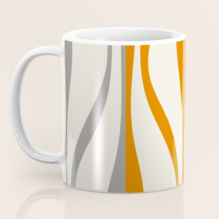 Mid Century Modern Retro Lounge Striped Ogee Pattern Gray Ochre Cream Coffee Mug Gallery Image 3