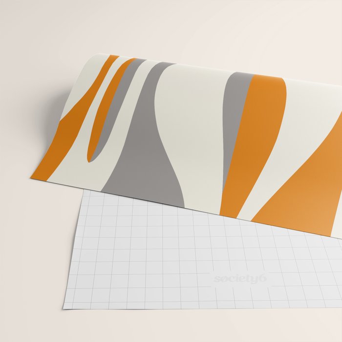 Mid Century Modern Retro Lounge Striped Ogee Pattern Gray Ochre Cream Wrapping Paper Gallery Image 2