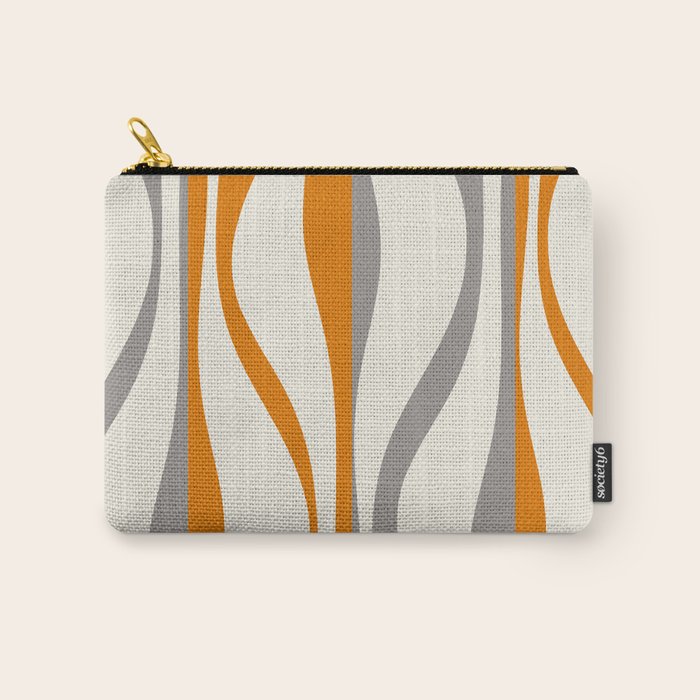 Mid Century Modern Retro Lounge Striped Ogee Pattern Gray Ochre Cream Carry All Pouch Gallery Image 1