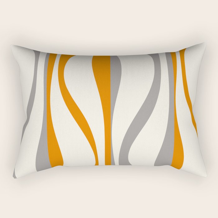 Mid Century Modern Retro Lounge Striped Ogee Pattern Gray Ochre Cream Rectangular Pillow Gallery Image 1