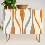 Mid Century Modern Retro Lounge Striped Ogee Pattern Gray Ochre Cream Credenza Gallery Image 1