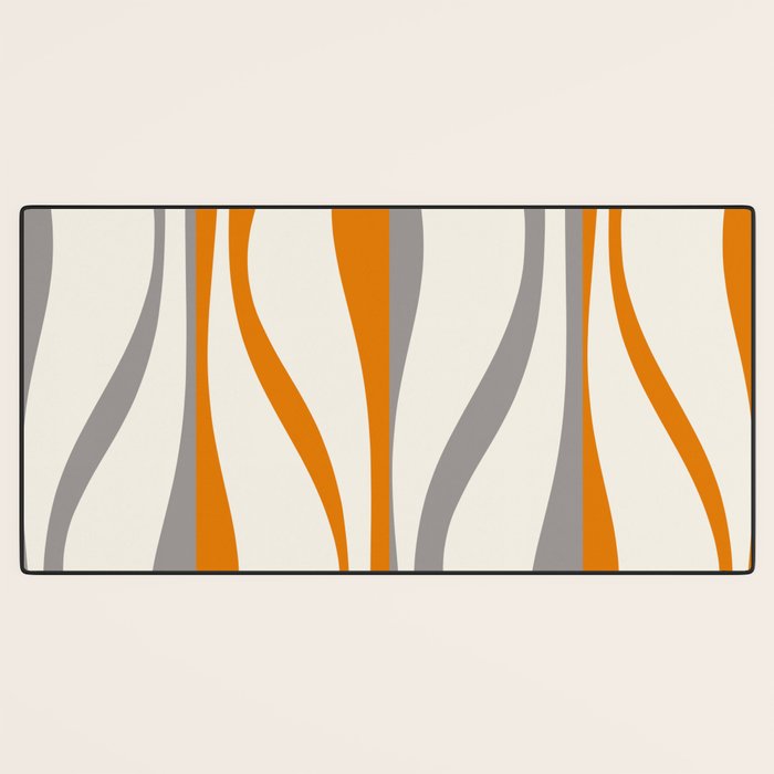 Mid Century Modern Retro Lounge Striped Ogee Pattern Gray Ochre Cream Desk Mat Gallery Image 3